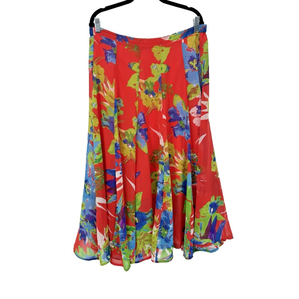 Multicolor Floral fairy Skirt bright spring artsy boho Maxi Flowy‎ Sheer lined